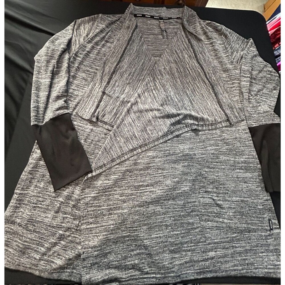 NWOT RBX Live Life Active Open Wrap Cardigan XL Gray Marble Black Thumb Hole Poc